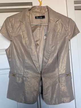Avenue Metallic Taupe Short-Sleeve Blazer